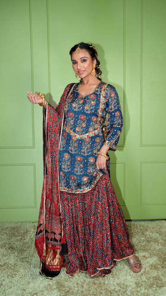 Blue Ajrakh Garara Set