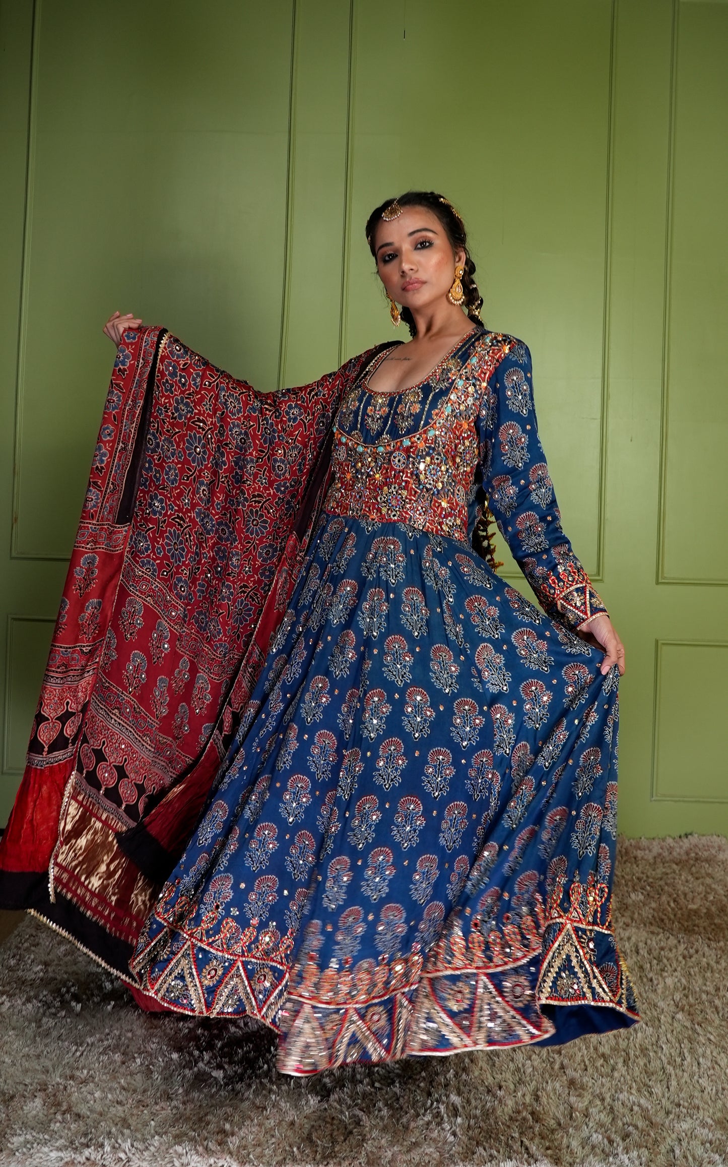 Blue Ajrakh Anarkali