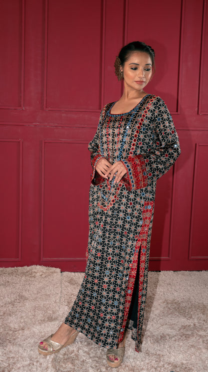 Black Ajrakh Kaftan Kurta