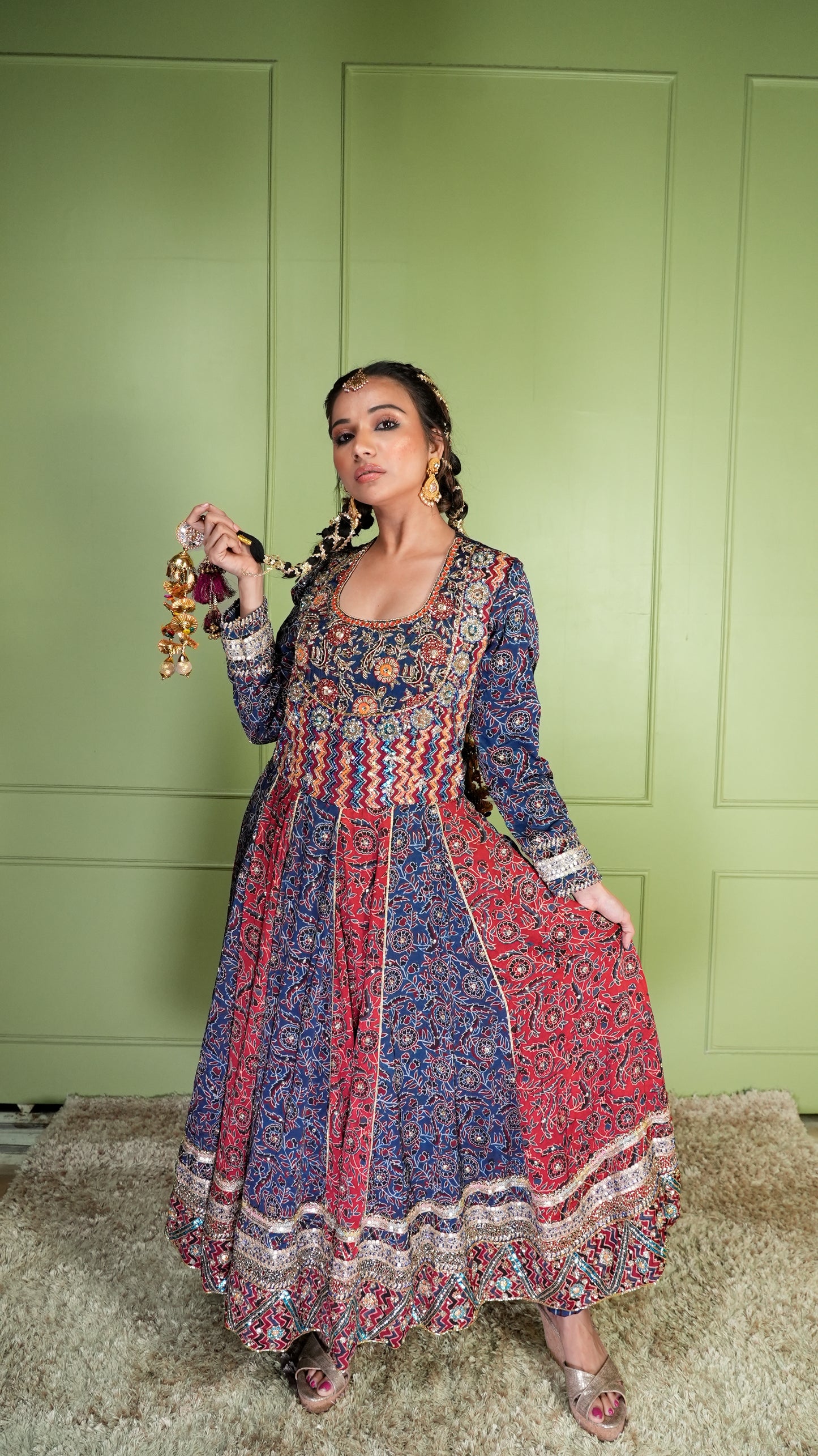 Blue & Red Ajrakh Anarkali