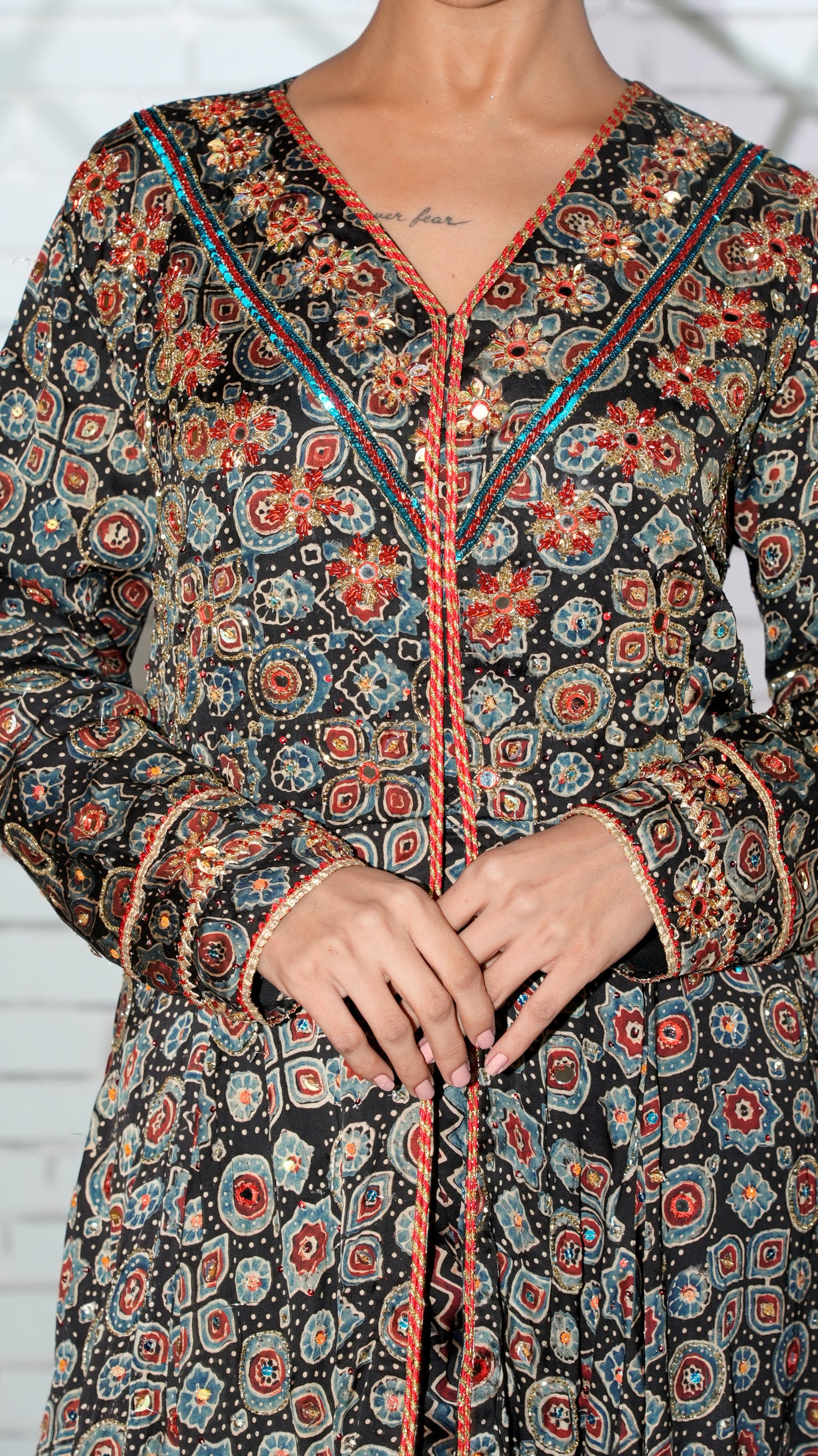 Black Ajrakh Kurta Set