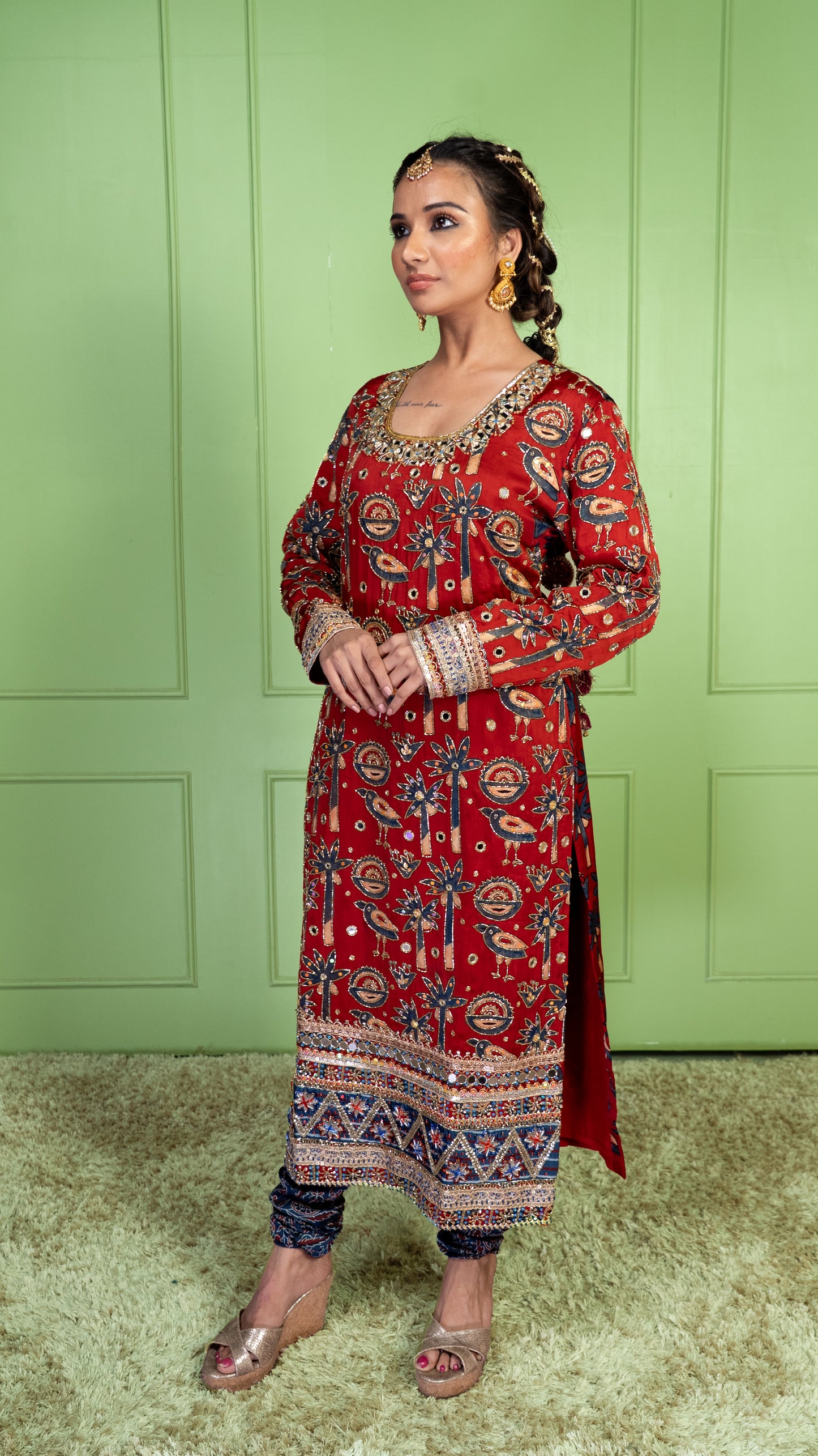 Red Ajrakh Kurta Set