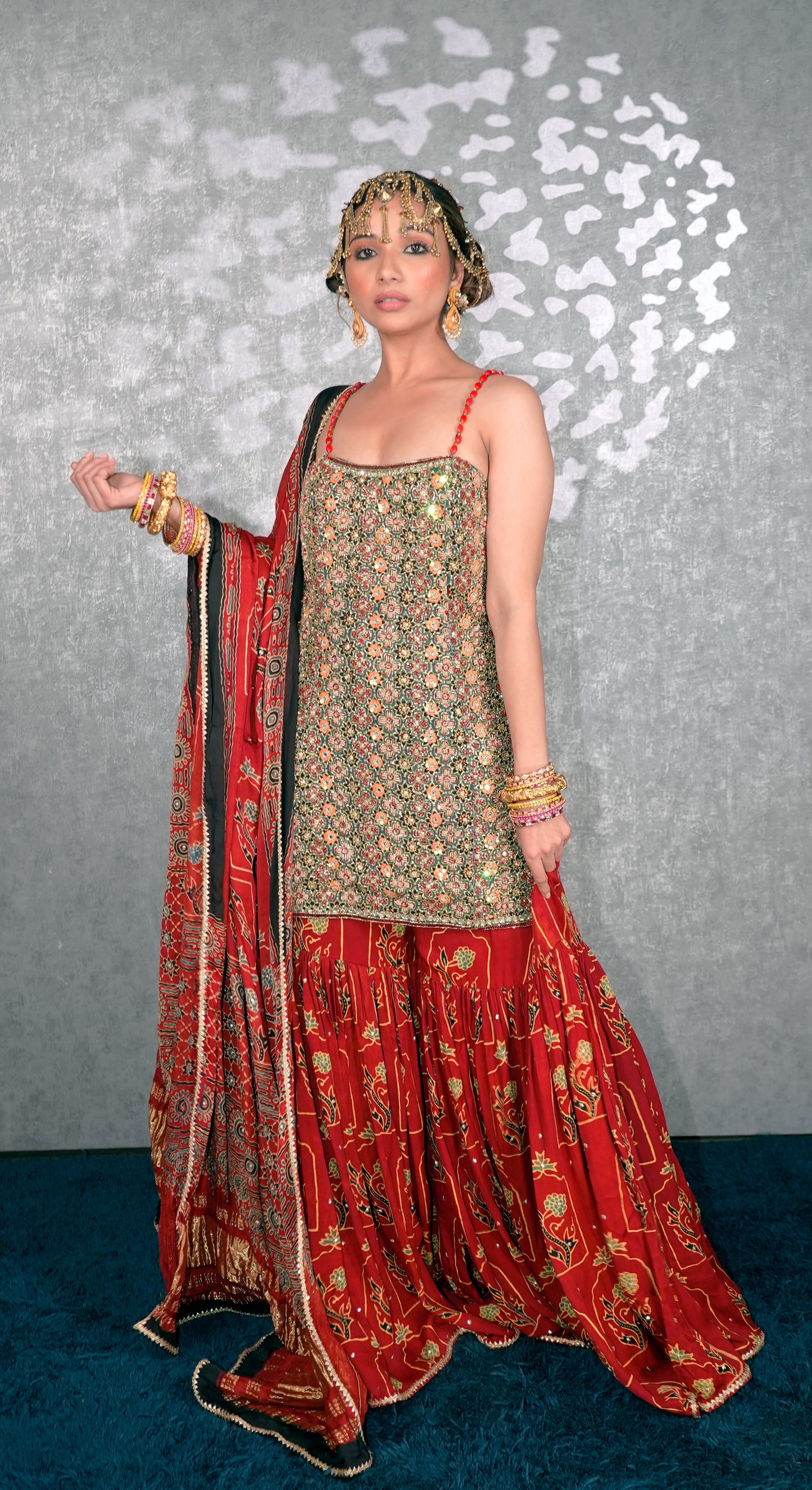 Green Ajrakh Garara Set