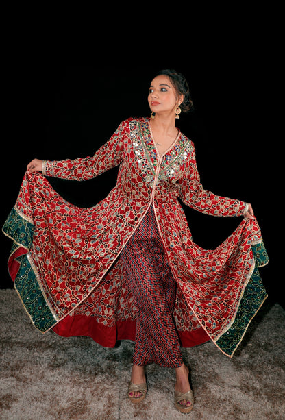 Red Ajrakh Kurta Set