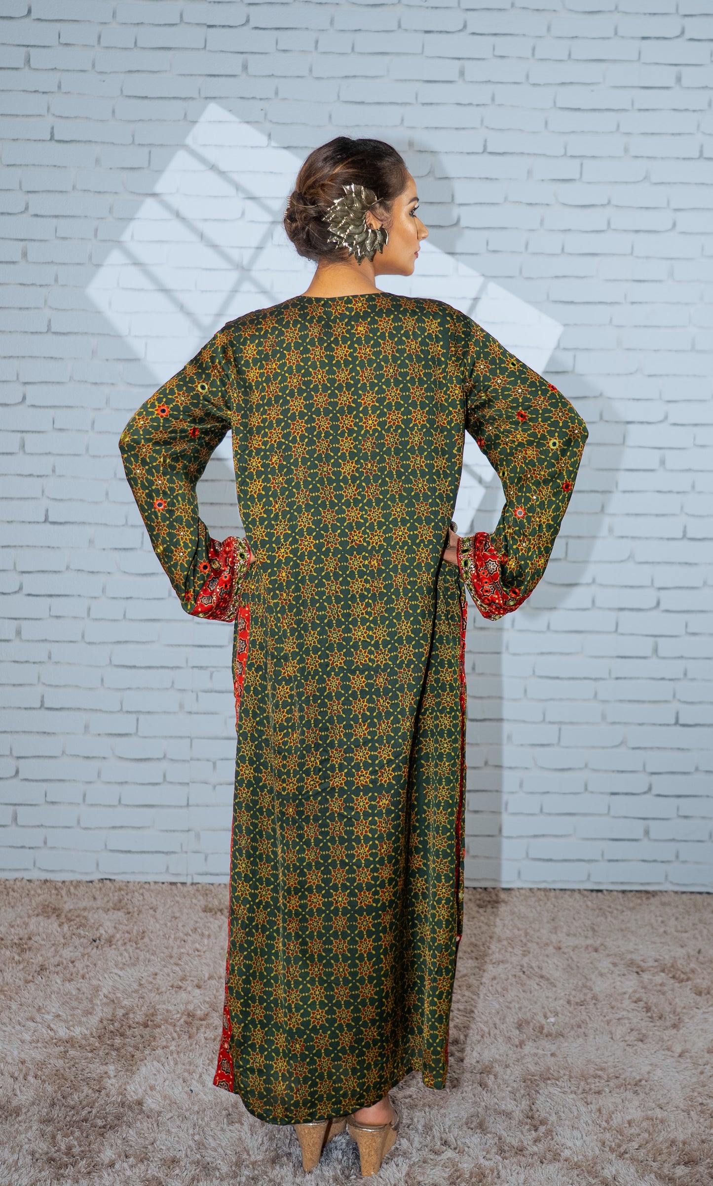 Green Ajrakh Kaftan Kurta