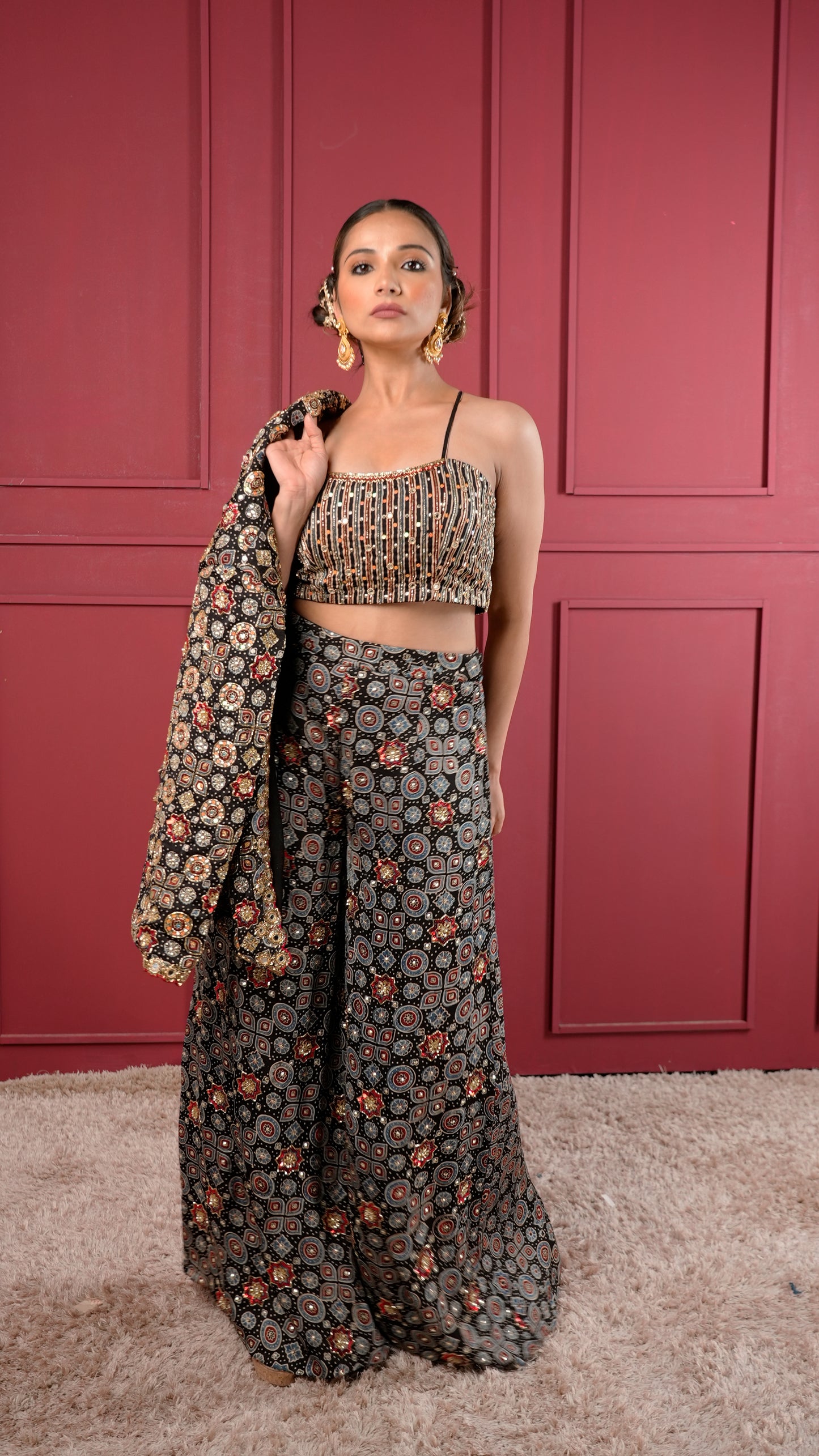 Black Ajrakh Jacket Set