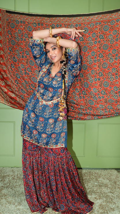 Blue Ajrakh Garara Set