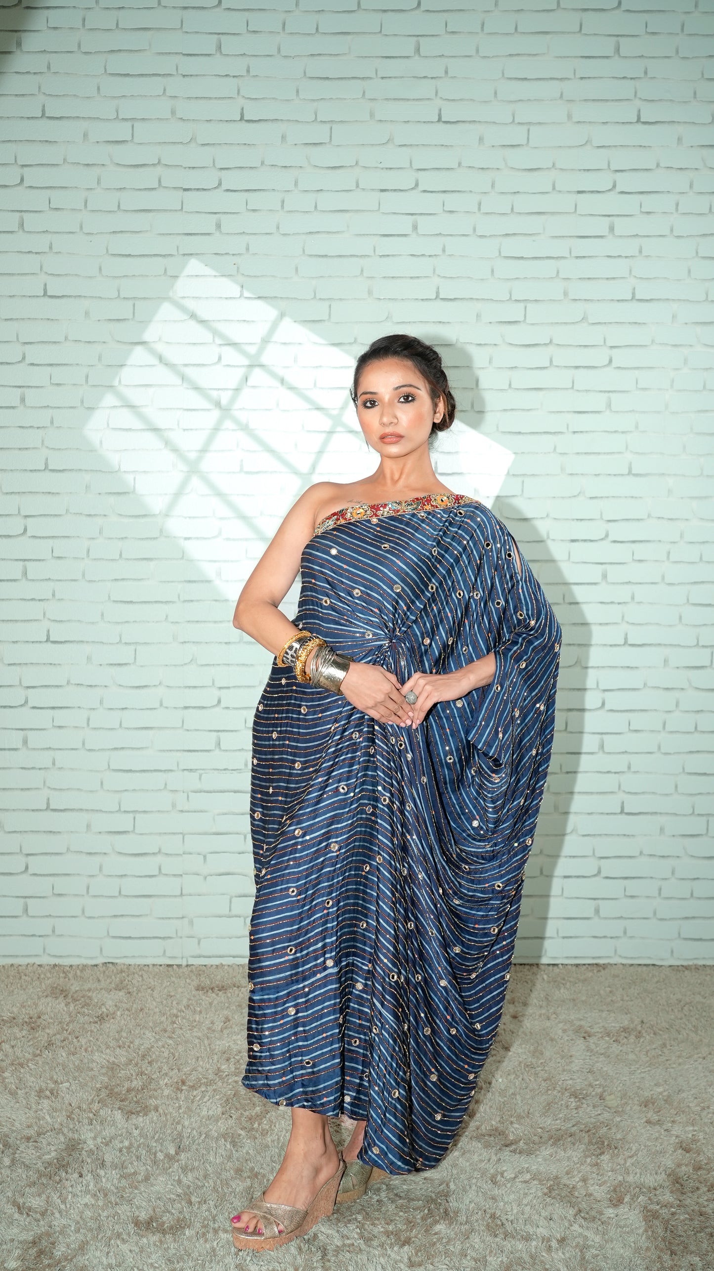 Grey Ajrakh  Asymmetrical Kaftan