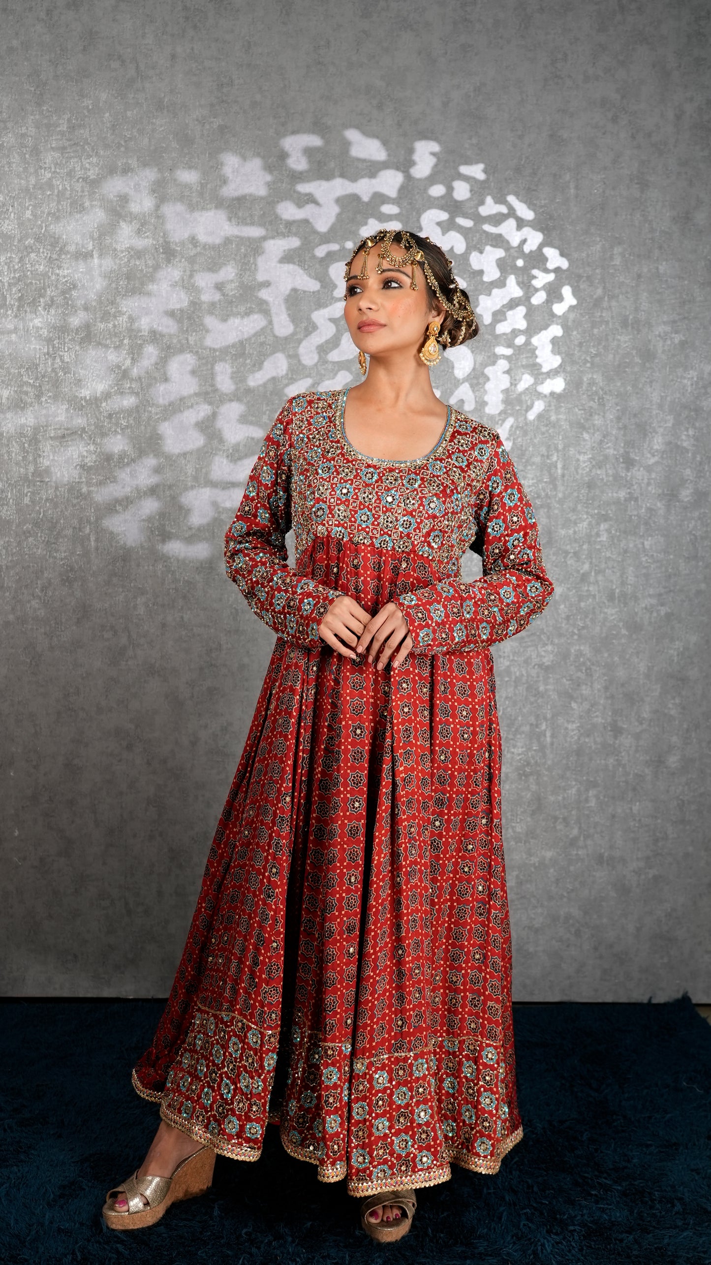 Red Ajrakh Anarkali