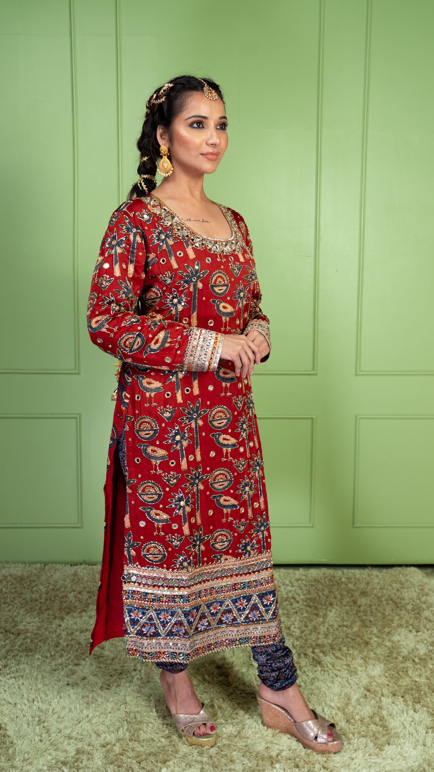 Red Ajrakh Kurta Set