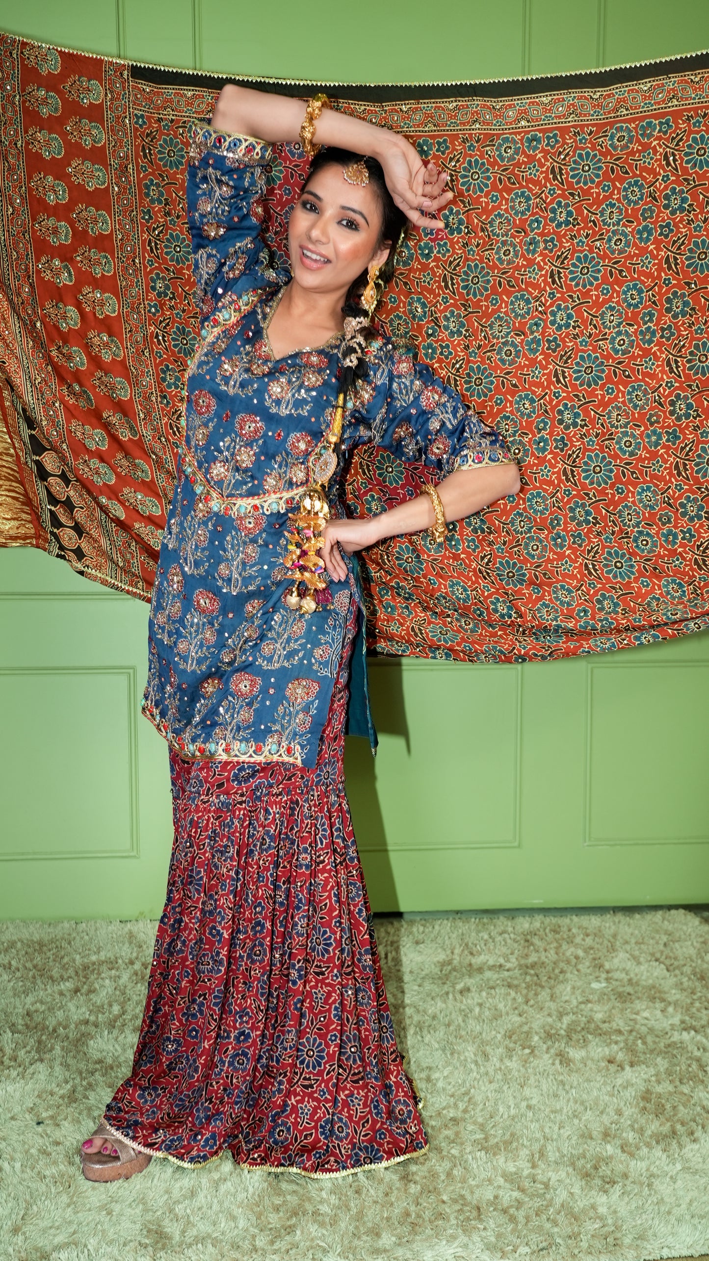 Blue Ajrakh Garara Set