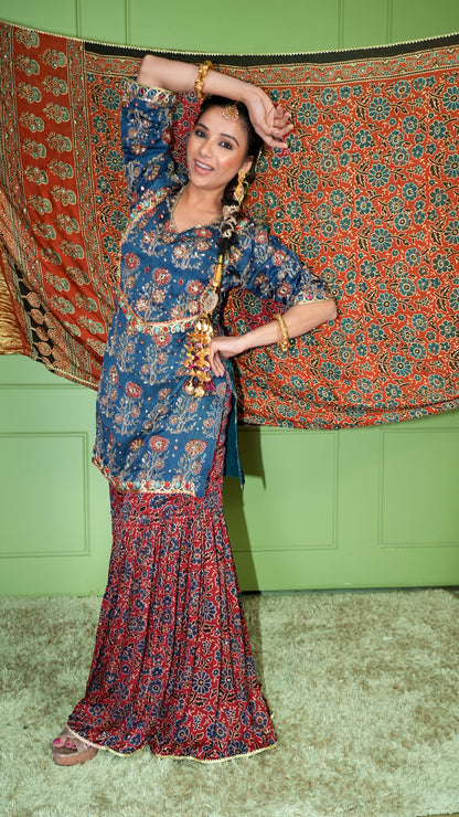 Blue Ajrakh Garara Set