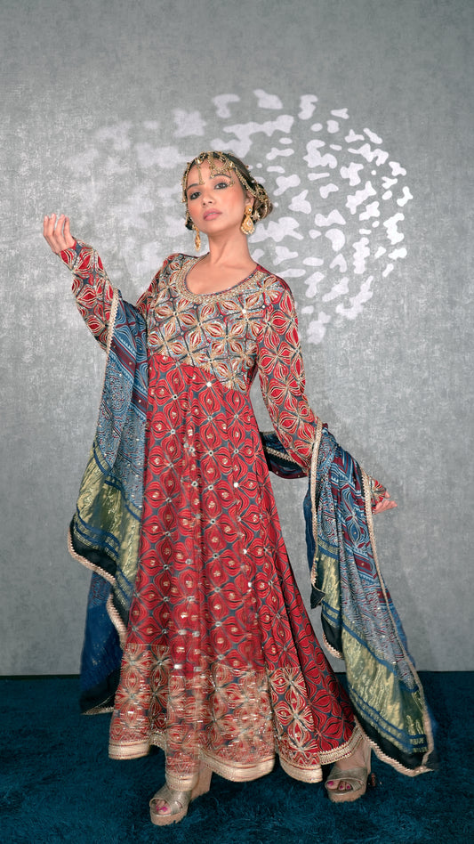 Red Ajrakh Anarkali