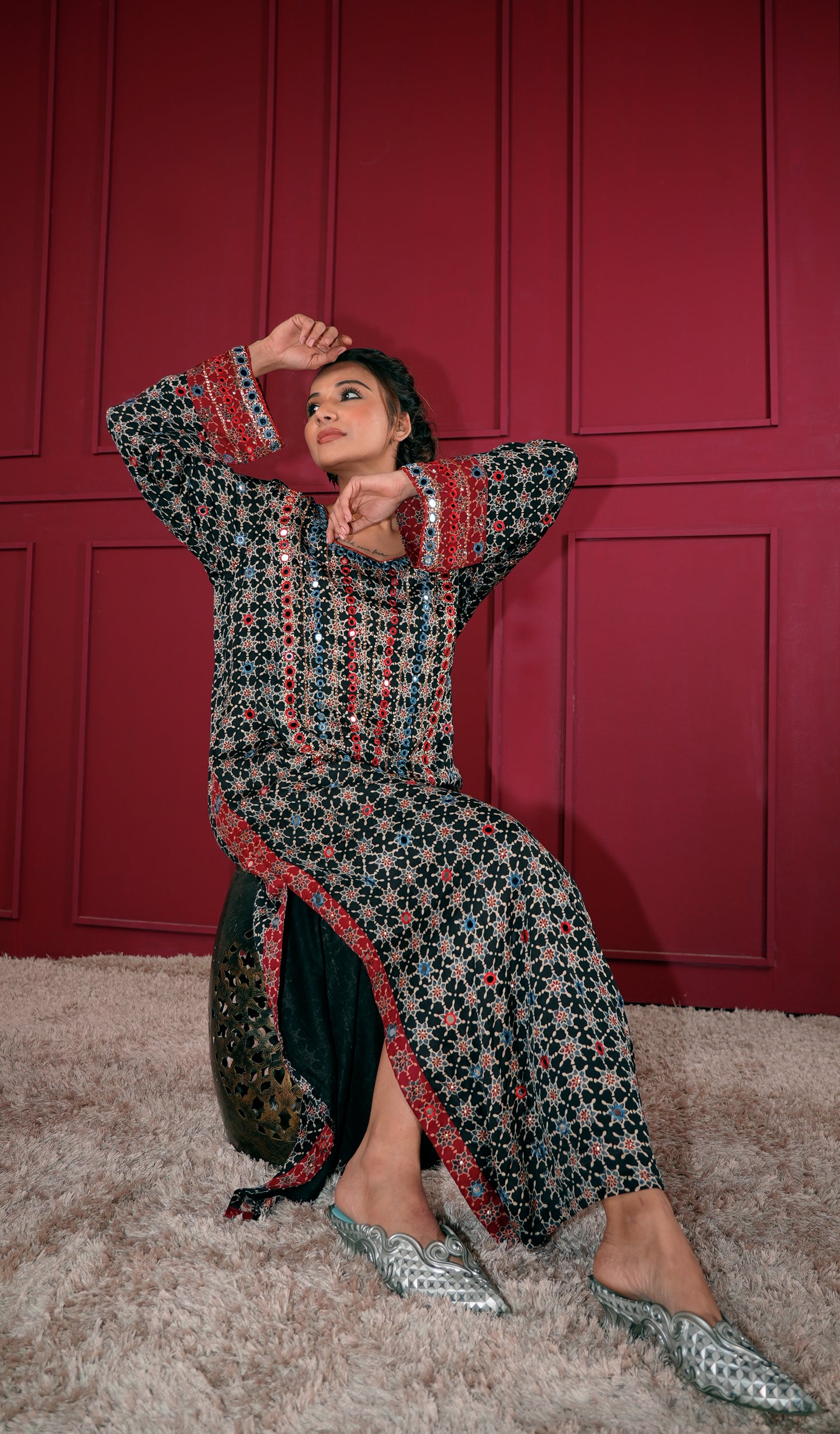 Black Ajrakh Kaftan Kurta