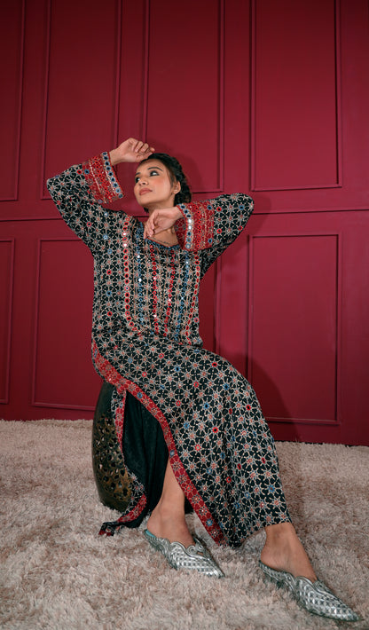 Black Ajrakh Kaftan Kurta