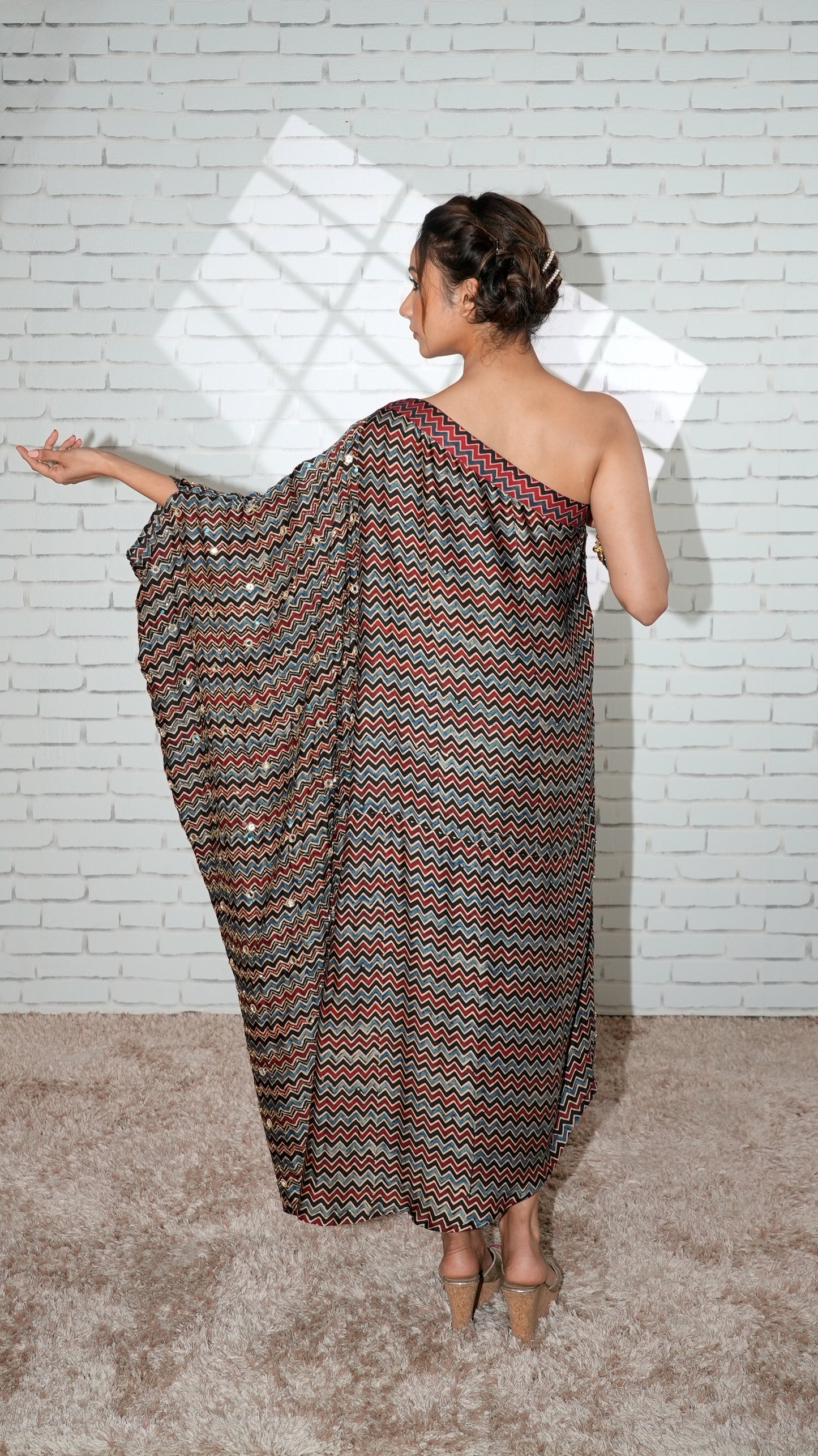 Black Ajrakh Asymmetrical Kaftan