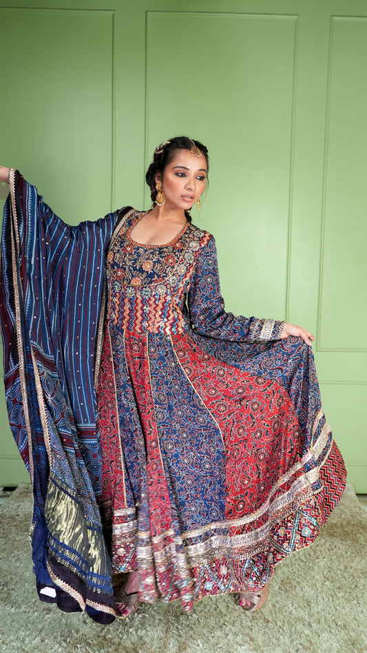 Blue & Red Ajrakh Anarkali