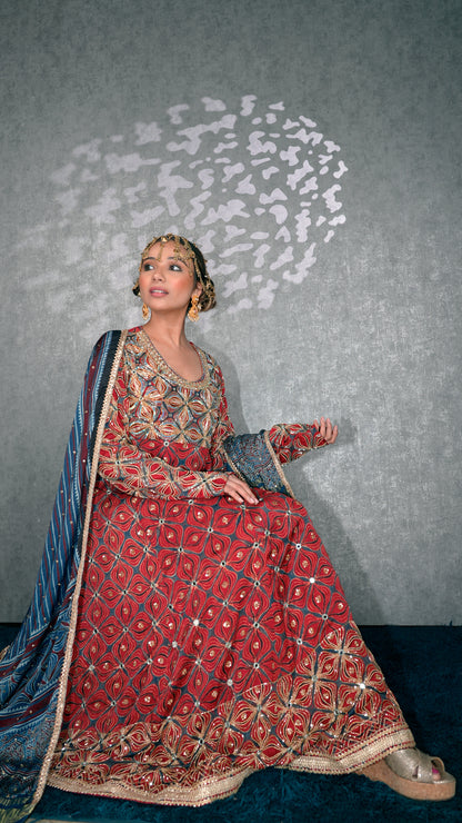 Red Ajrakh Anarkali