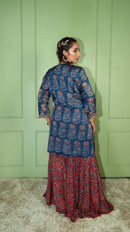 Blue Ajrakh Garara Set