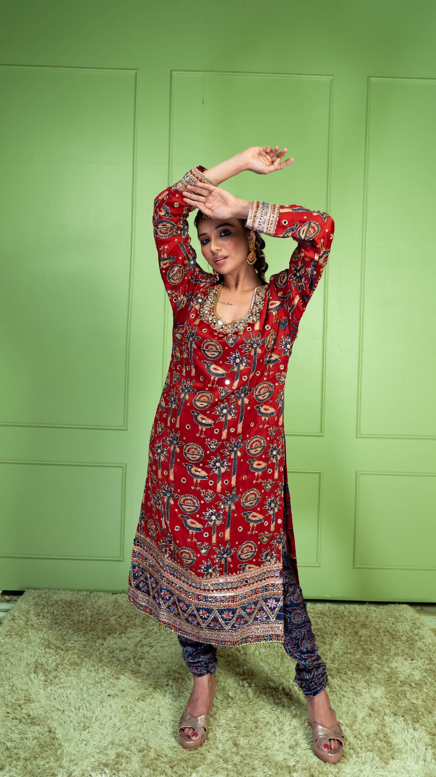 Red Ajrakh Kurta Set