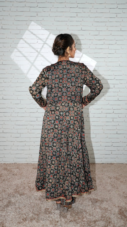 Black Ajrakh Kurta Set