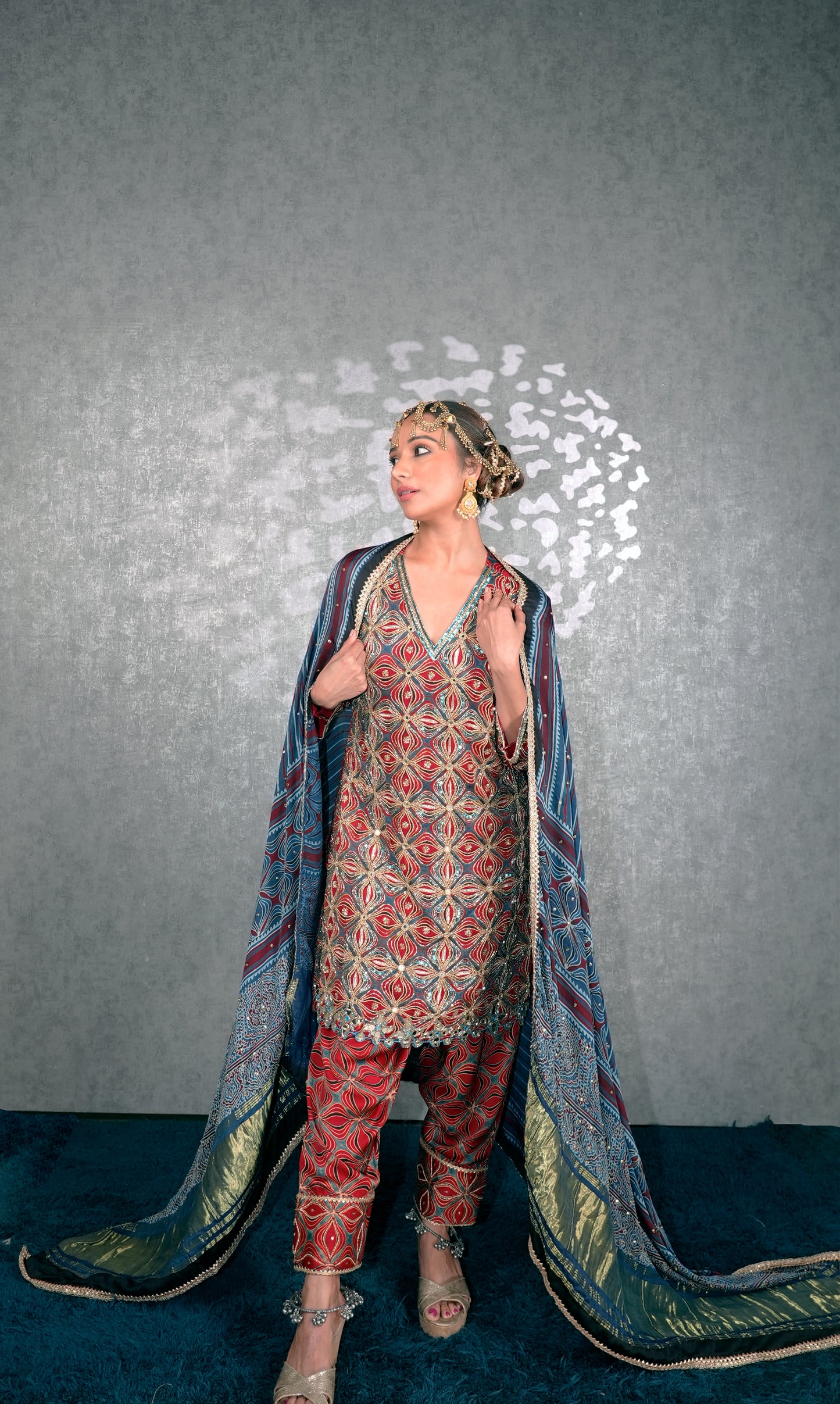 Red Ajrakh Kurta Set