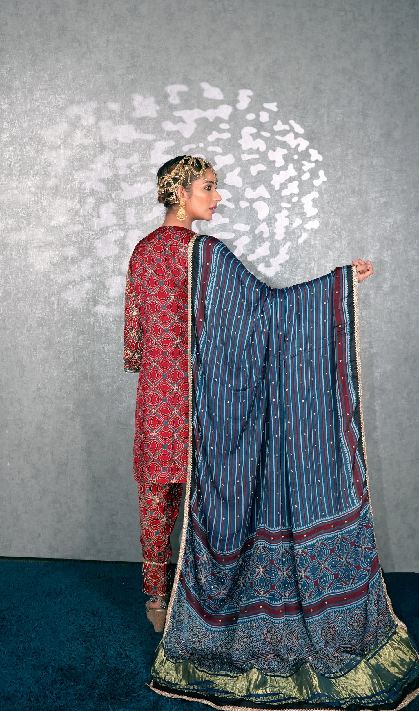 Red Ajrakh Kurta Set