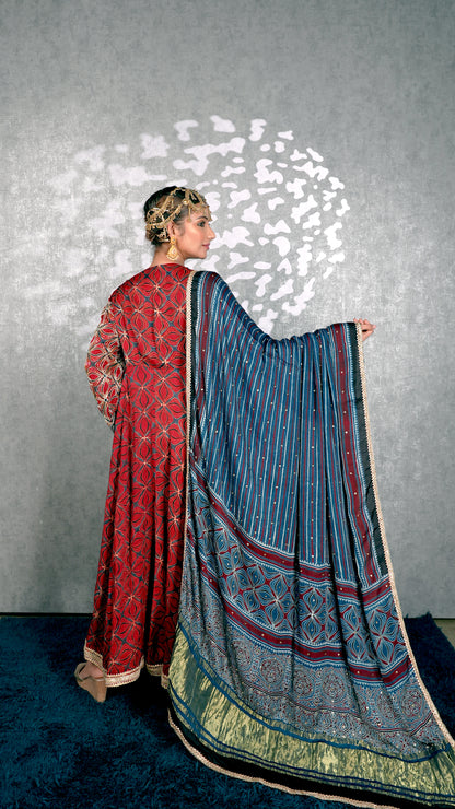 Red Ajrakh Anarkali