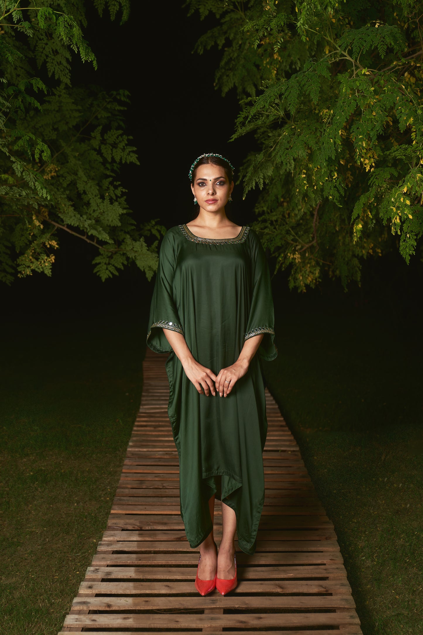 Green Embroidered kaftan