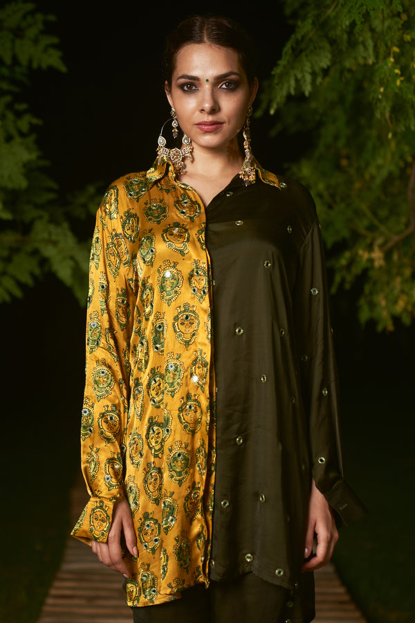 YELLOW AND GREEN SHIRT SET
