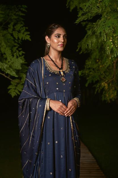BLUE  EMBROIDERED ANARKALI