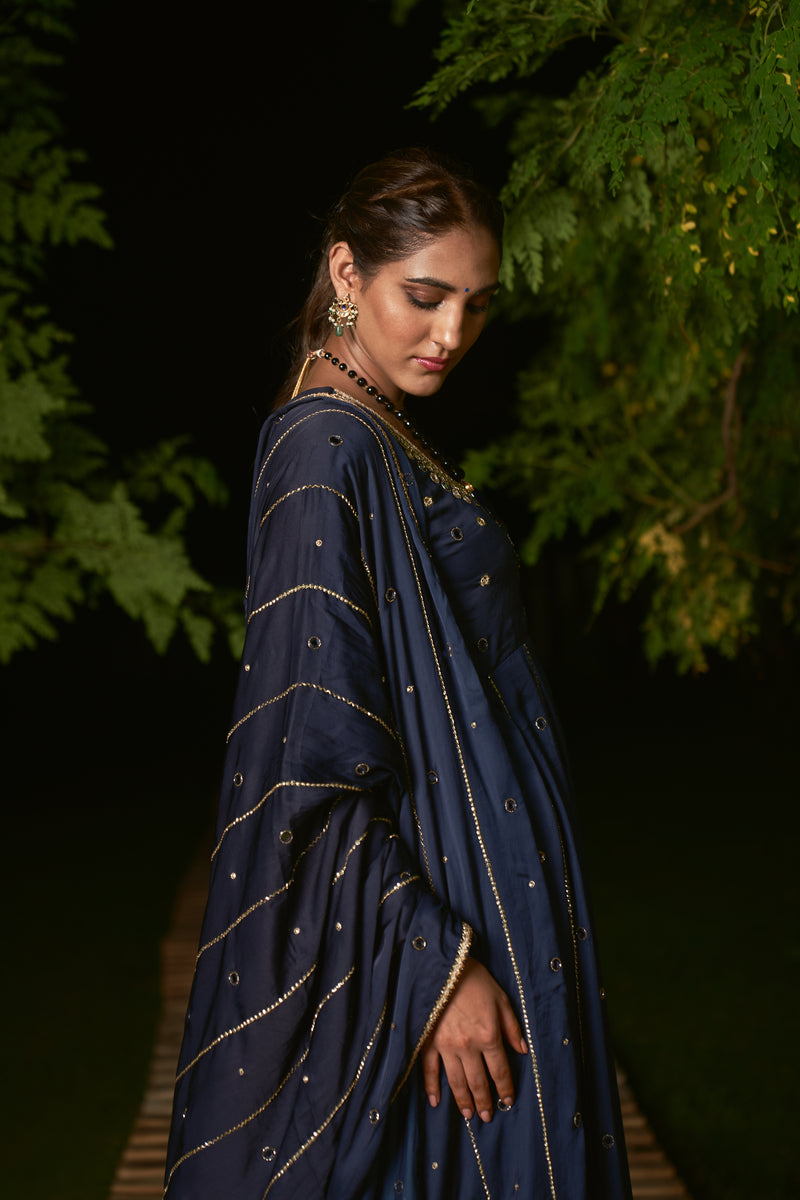 BLUE  EMBROIDERED ANARKALI