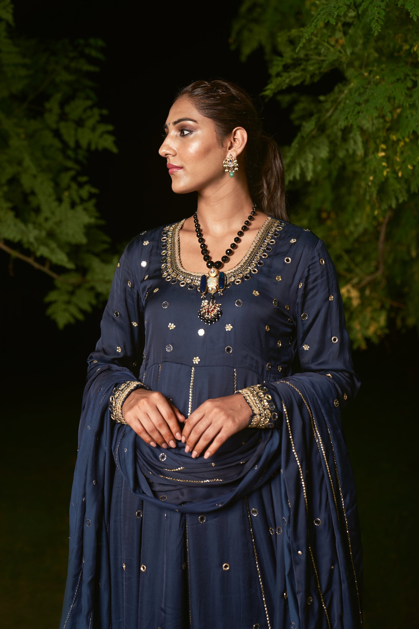 BLUE  EMBROIDERED ANARKALI