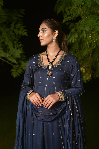BLUE  EMBROIDERED ANARKALI