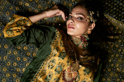 GREEN EMBROIDERED YOKE KAFTAN
