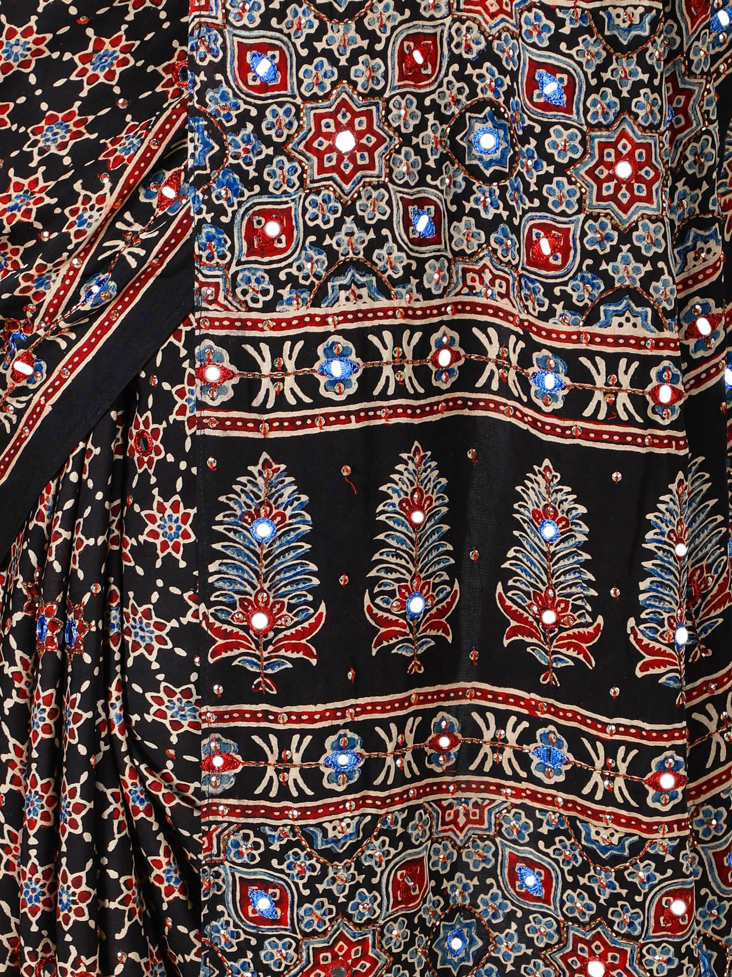 Smoke Black Star Ajrakh Saree