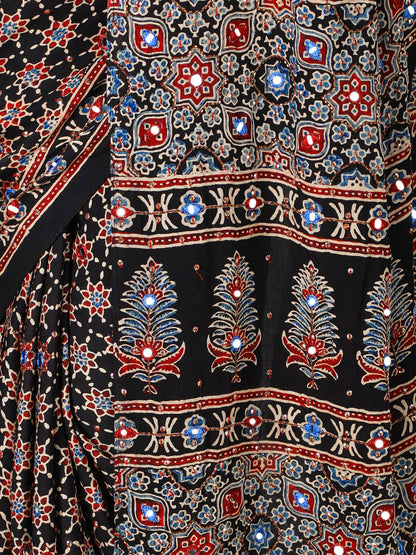 Smoke Black Star Ajrakh Saree