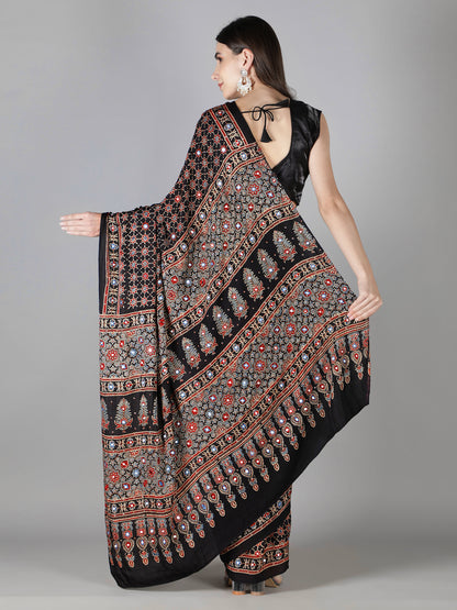 Smoke Black Star Ajrakh Saree