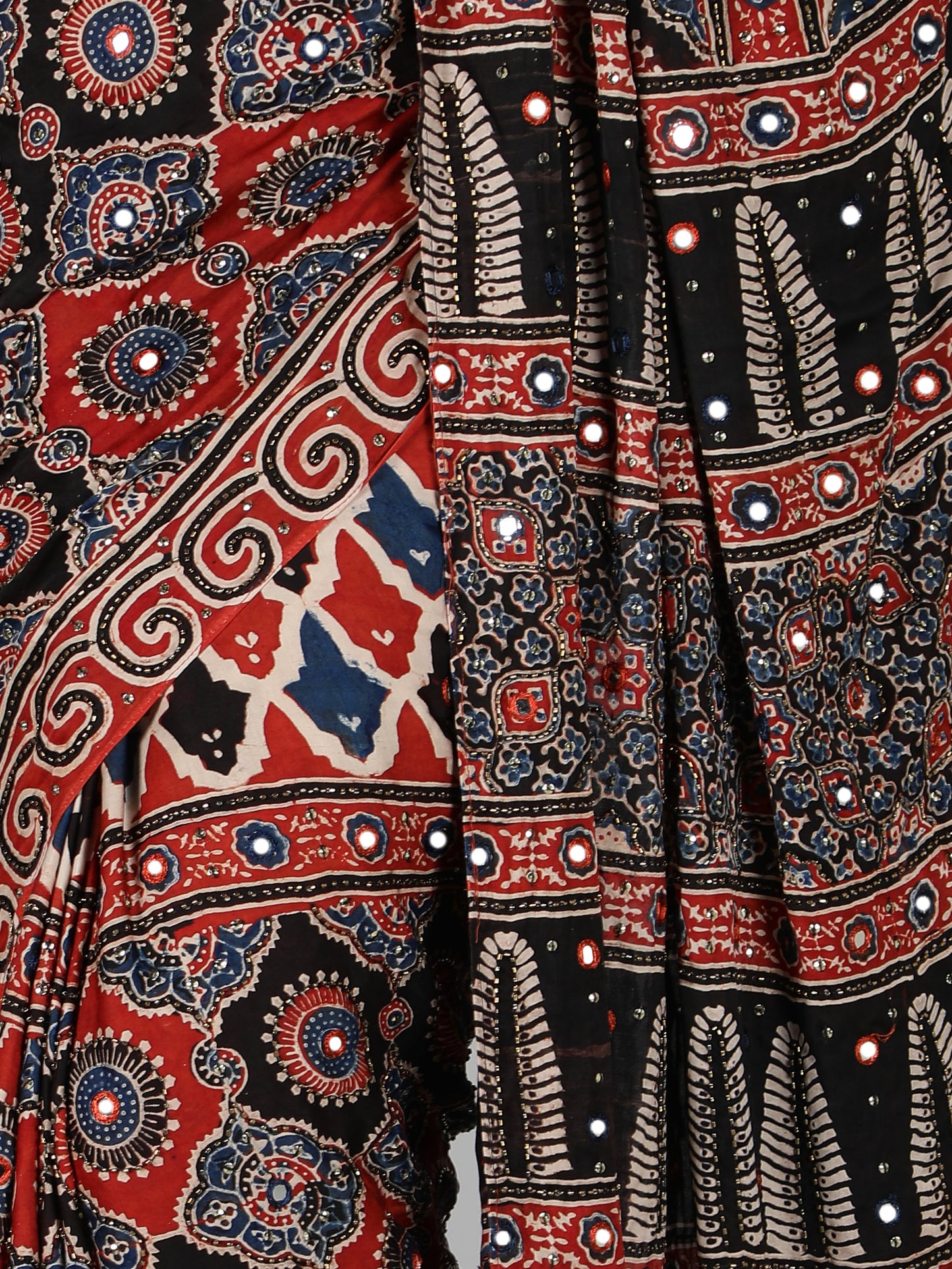 Red And Black Multi Hued Ajrakh Saree