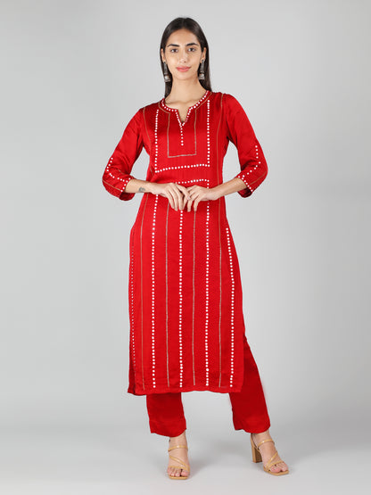 RED EMBROIDERED KURTA SET