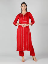RED EMBROIDERED KURTA SET