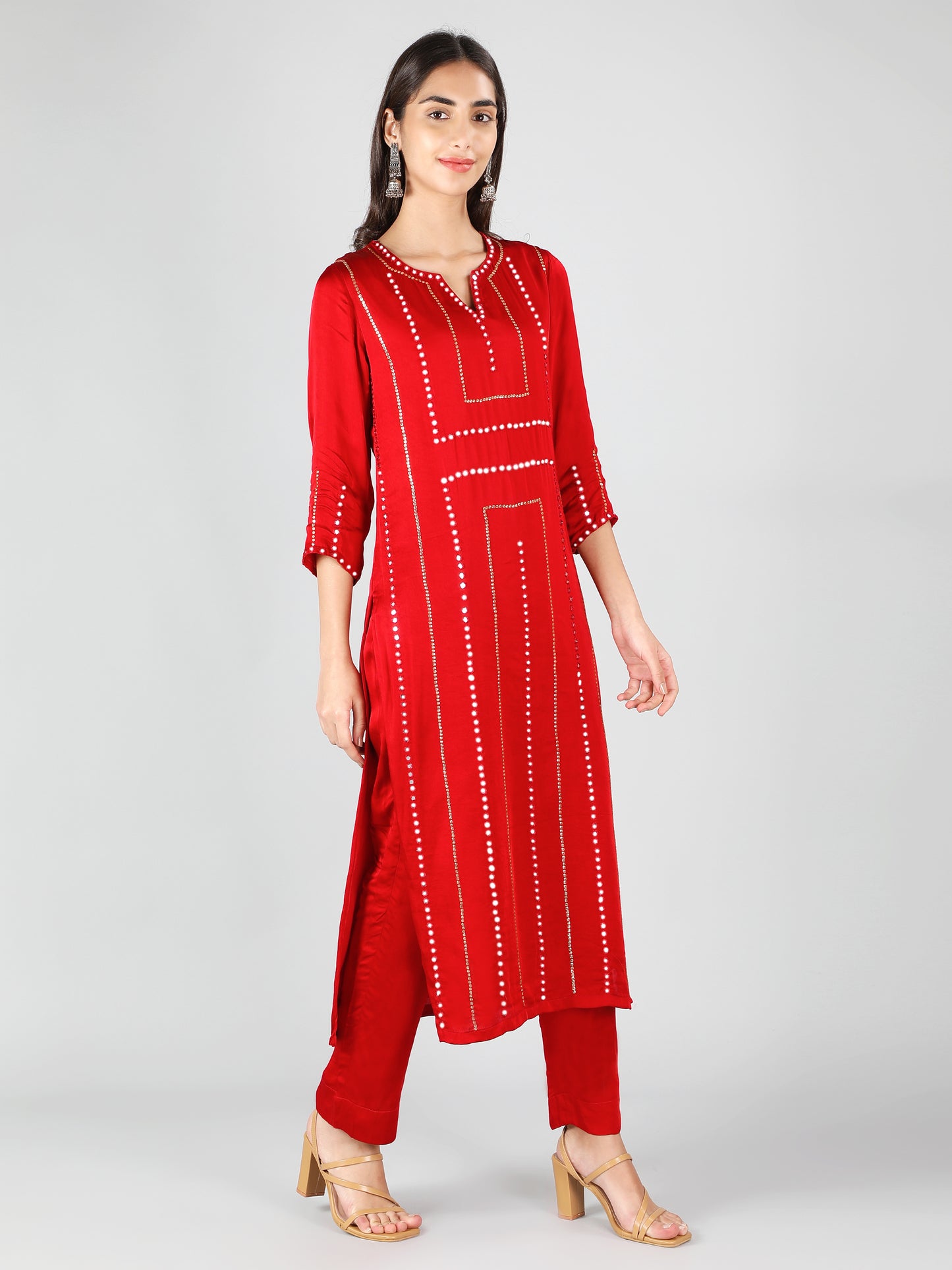 RED EMBROIDERED KURTA SET