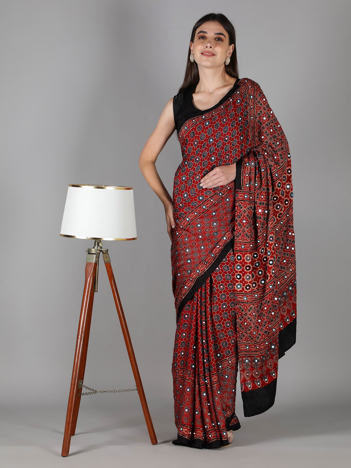 Rustic Red Star Ajrakh Saree