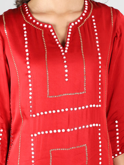 RED EMBROIDERED KURTA SET