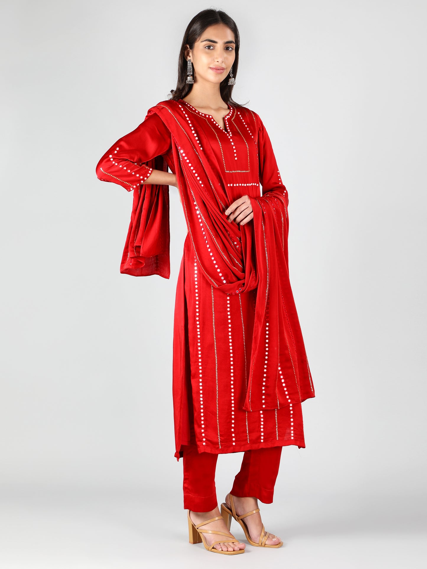 RED EMBROIDERED KURTA SET