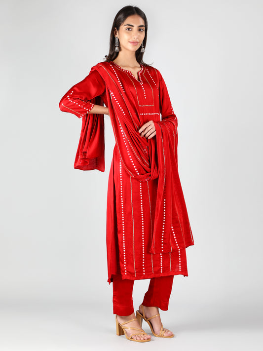 RED EMBROIDERED KURTA SET