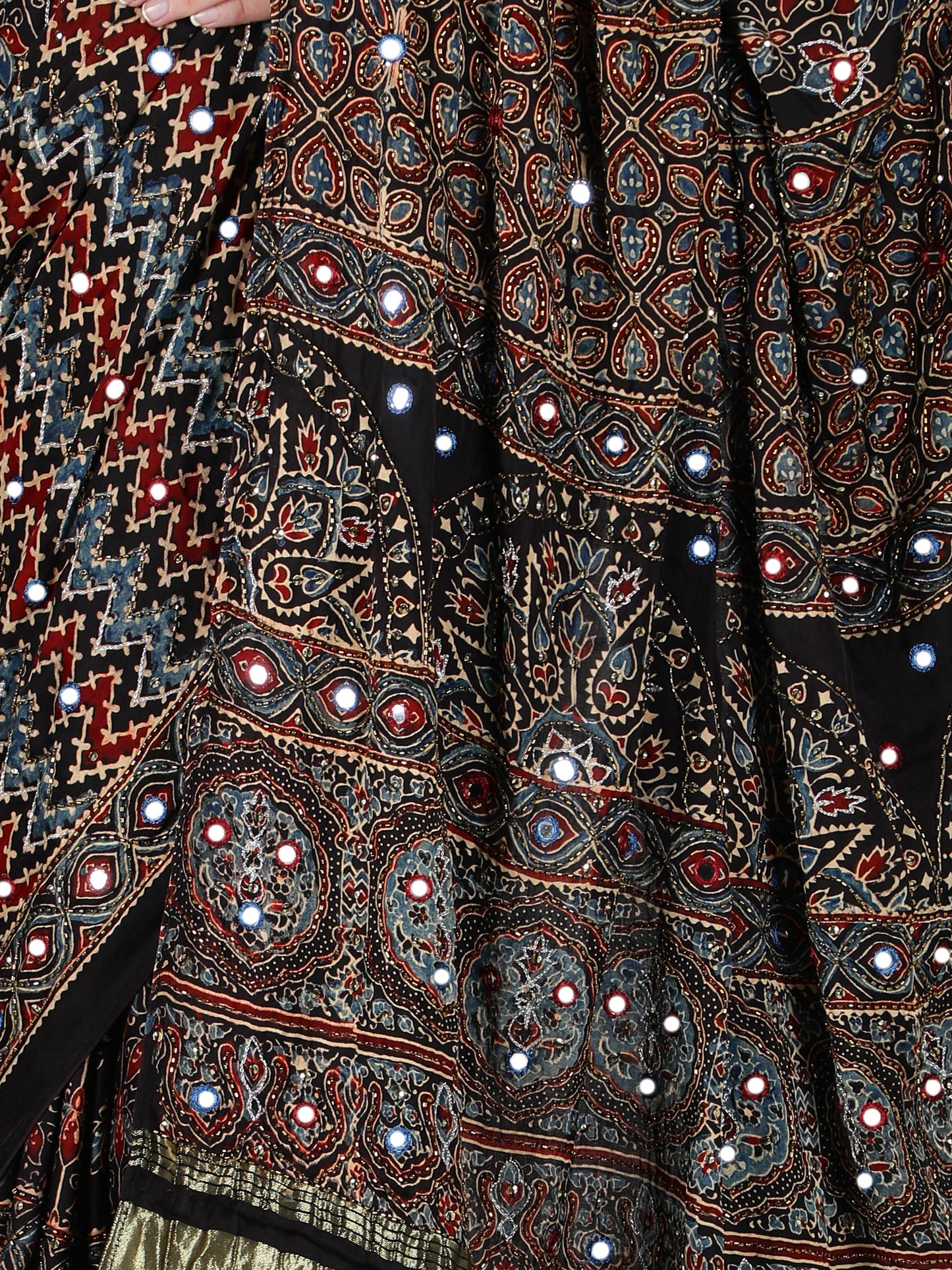 Ash Black Multi Hued Ajrakh Saree