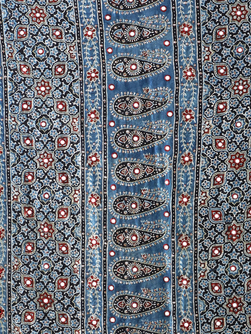 Cobalt Blue And Black Ajrakh Saree
