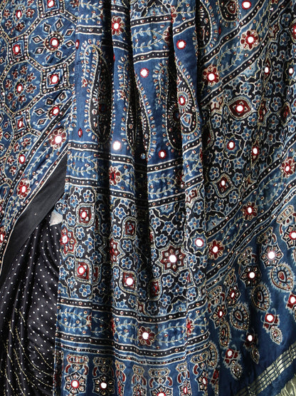 Cobalt Blue And Black Ajrakh Saree