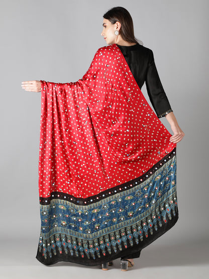 Pink Bandhej with Blue Ajrakh Pallu Dupatta